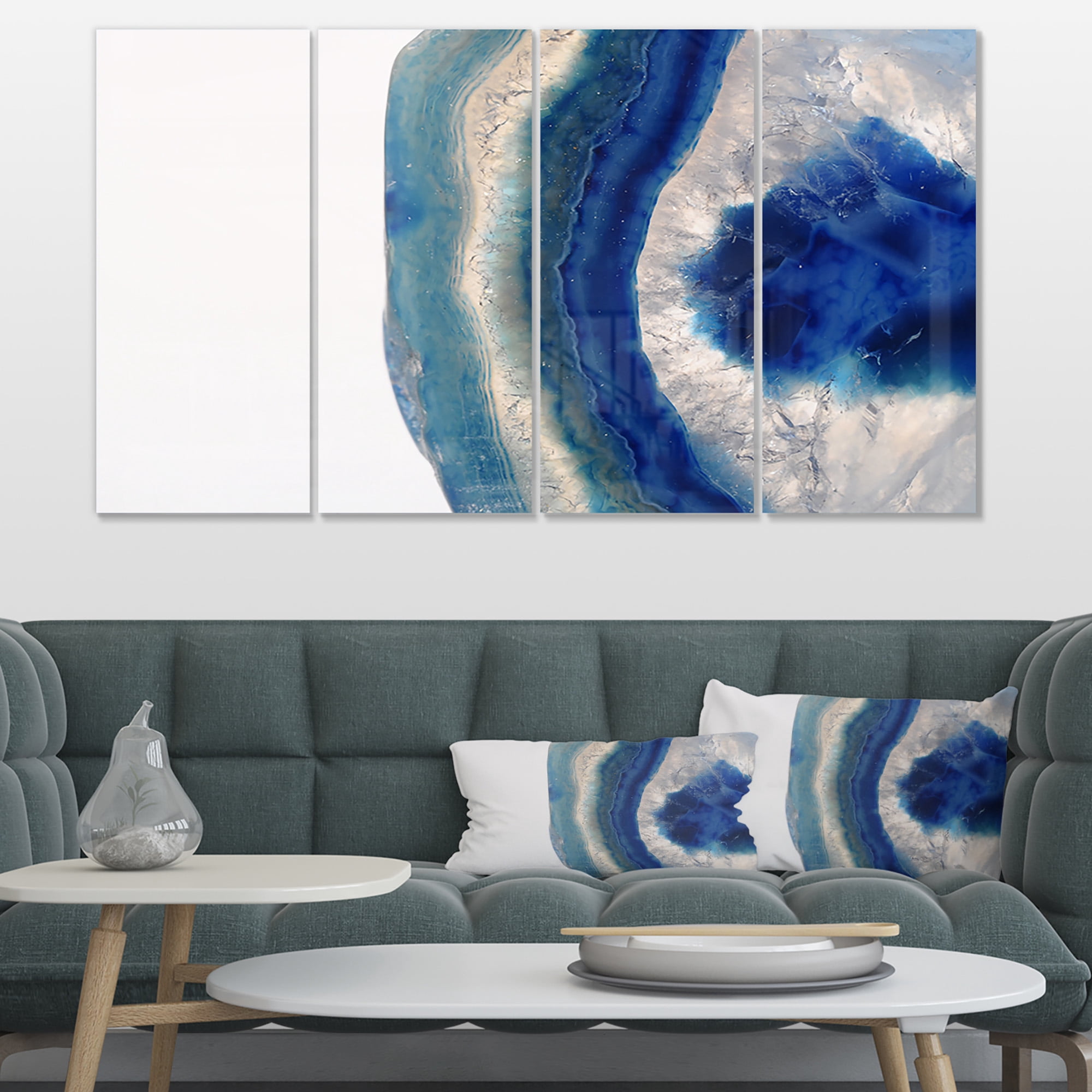Designart 'Macro of Blue Agate Stone ' Abstract Canvas Wall Art Print