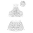 thumbnail image 3 of inlzdz Girls Sequins Jazz Latin Salsa Ballet Ballroom Dance Dress Tiered Crop Top with Skirt Silver 13-14, 3 of 5