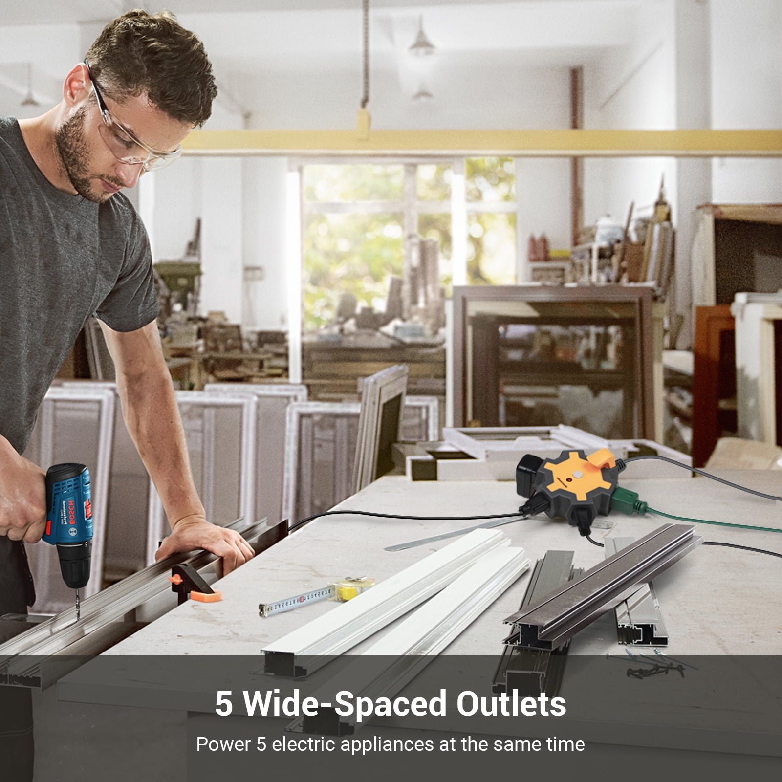 DEWENWILS 5-Outlet Heavy Duty Power Strip, outlet extender  25FT Long Extension Cord
