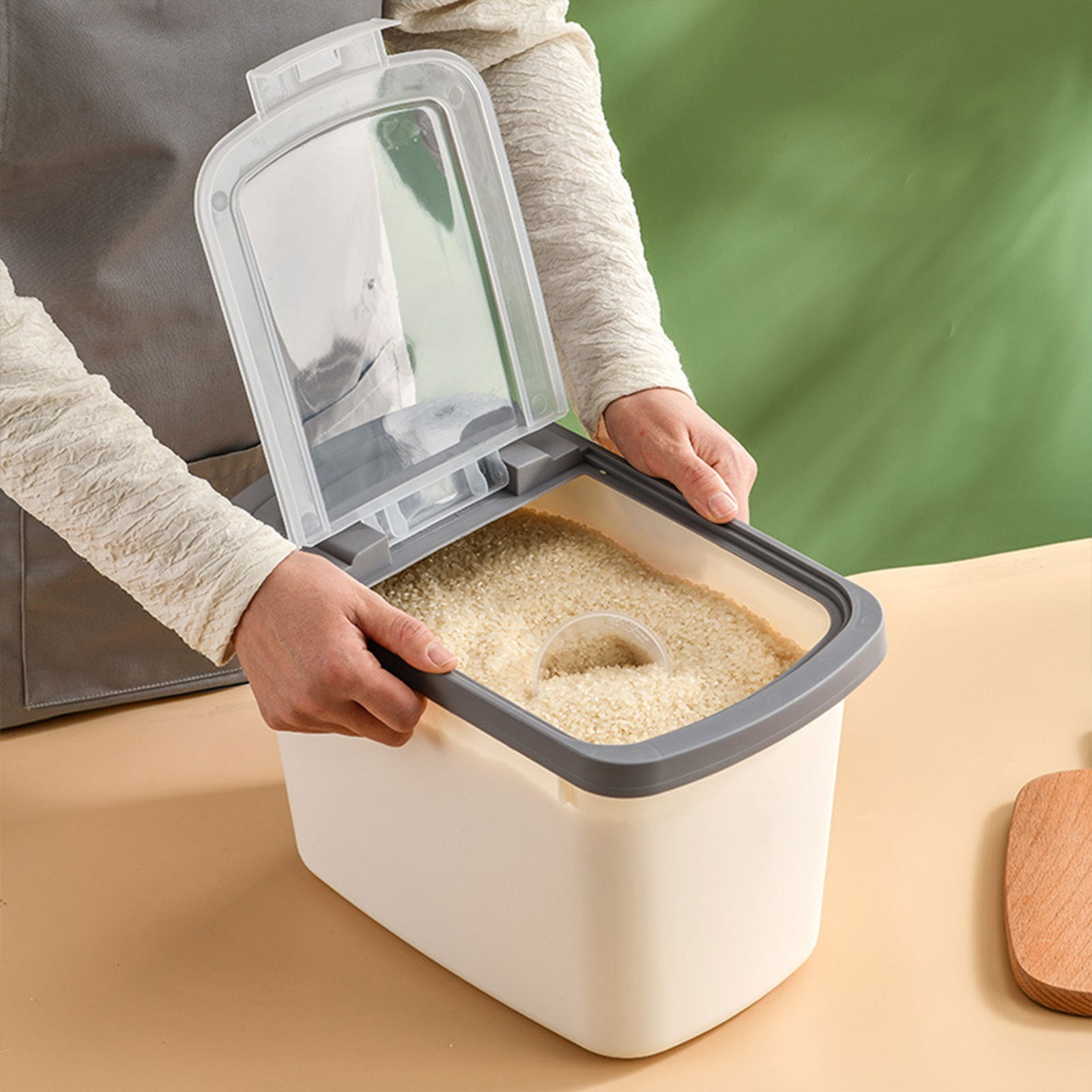 Wovilon Large Airtight Rice Container- Food Storage Cereal Container- Pet Dog Food Container With Measuring Cup- Flour Grain Container For Household