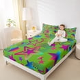thumbnail image 4 of Feelyou Cartoon Stars Print Full Size Sheets for Teens, Kawaii Love Heart Bed Sheets, Green Pink Graffiti Sheet Sets, Breathable Home Decor, 4 Pieces, 4 of 7