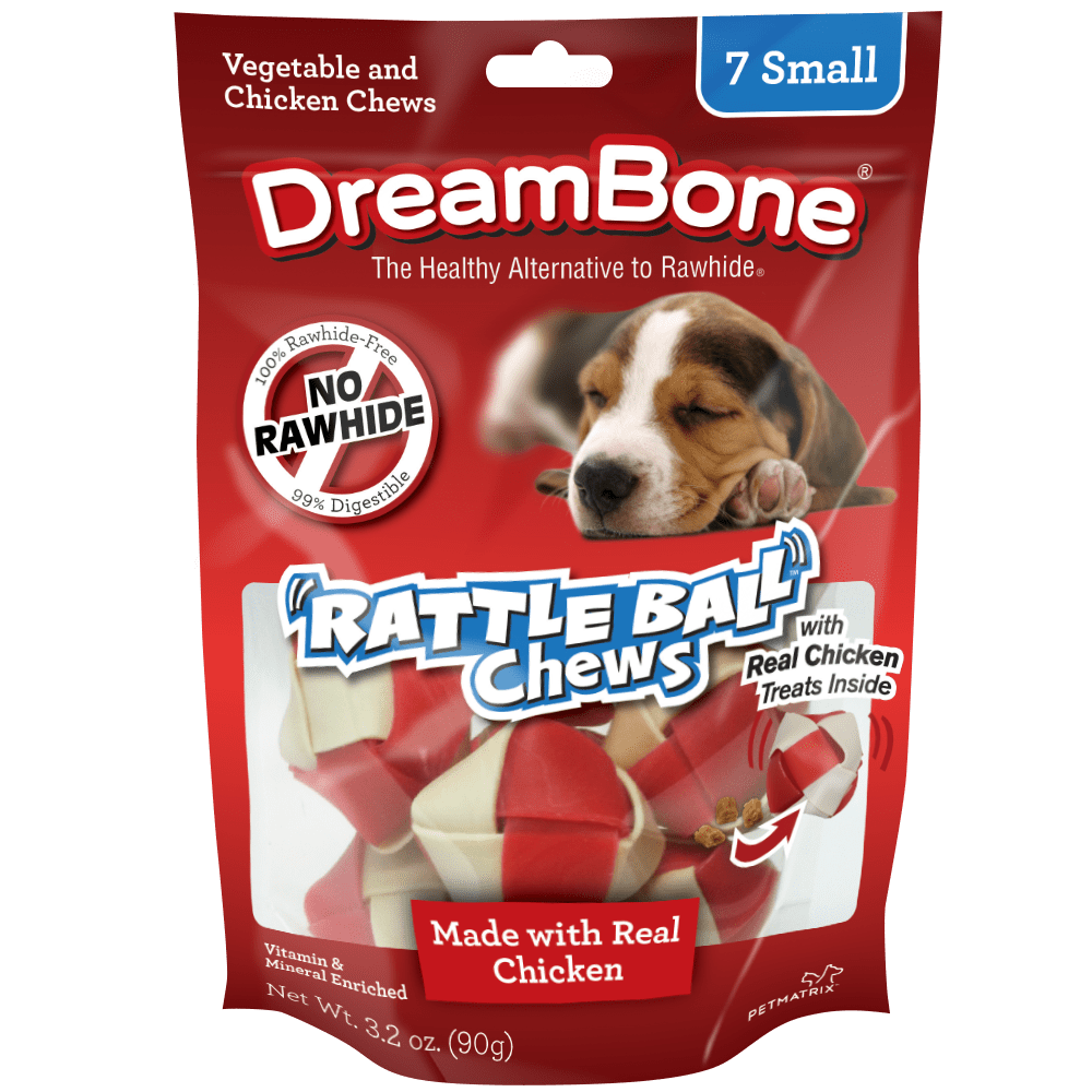 DreamBone RattleBall Chews Small Chicken Dog Treats, 7 Ct