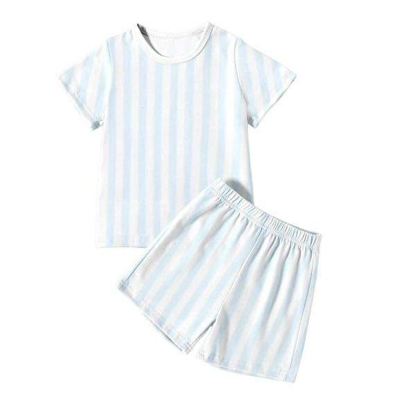 REDARER Kids Hand Painted Homewear Short Sleeve T Shirt Shorts Set Stripe Pajama Sets for Boy and Girl,6-7 Years