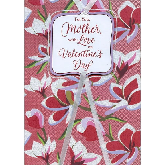 Designer Greetings White Flowers on Pink Criss Cross Hand Crafted: Mother Premium Keepsake Valentine's Day Card