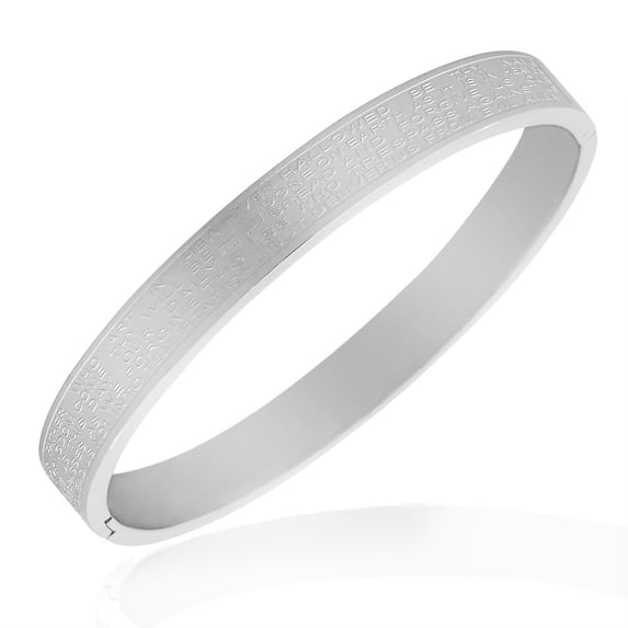 Stainless Steel Silver-Tone English Prayer Lord's Prayer Bangle Bracelet