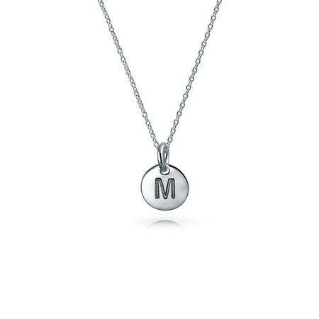 Initial 925 Silver Jewelry Pendant - 925 Silver Petite Letter M Initial Disc Pendant Necklace 18in