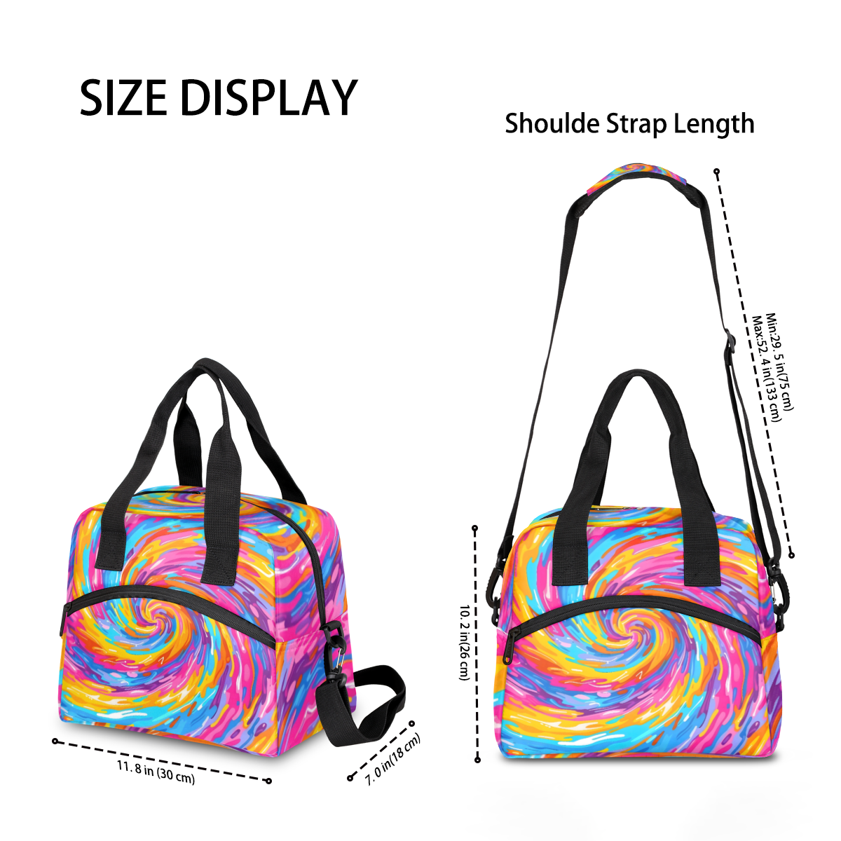 Herdesigns Tie Dye Colorful Boho Rainbow Insulated Lunch Bag for Women Men Adults Large Reusable Lunch Box Leakproof Portable Cooler Tote Bags with Adjustable Shoulder Strap