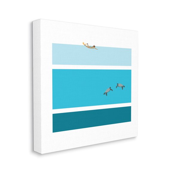 Stupell Industries Sea Turtles Under Scuba Diver Geometric Blue Stripes, 24 x 24, Designed by Make Much Studios