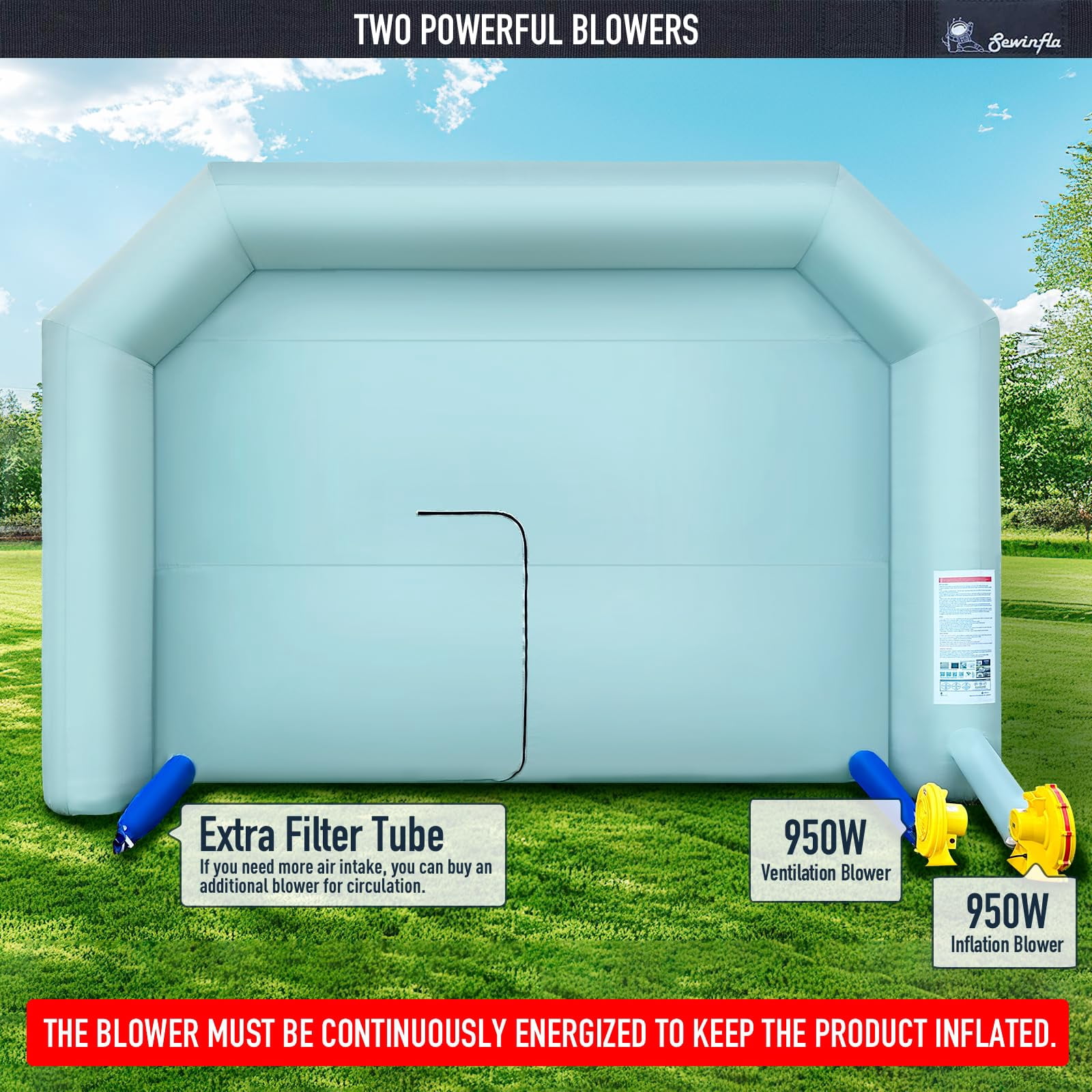 Sewinfla Inflatable Paint Booth with Mini Air Extractor Device, 30x20x13Ft Portable Spray Paint Booth with High Efficient Ventilation System for Cars (8.5x4.5x3.35m)