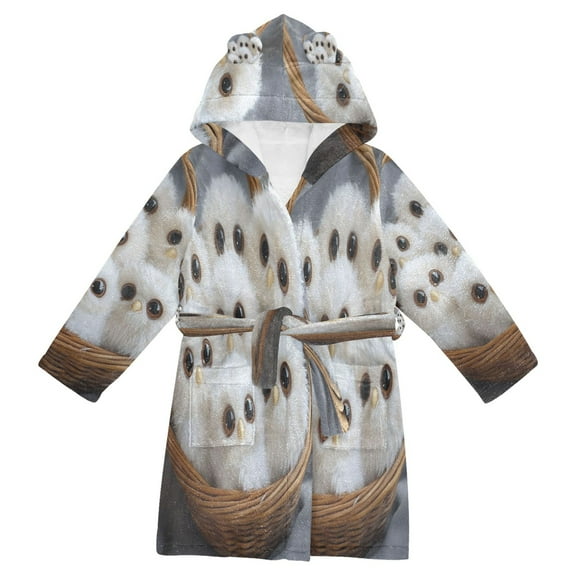 BZSMCE Bathrobes Belt Hooded Adorable Fluffy Owl Family Creative Pattern