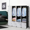 thumbnail image 7 of Ktaxon Portable Wardrobe Closets,16-Cube 14"x 18" DIY Clothes Storage Organizer Shelf with Door & 3 Hanging Rods, Black, 7 of 7