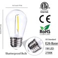 thumbnail image 3 of Jslinter 15-Pack S14 1W Outdoor String Lights Bulbs LED, Shatterproof & Waterproof, 2700K Soft White, 11W Equivalent, E26 Base, Non-Dimmable Edison Vintage Style Replacement for Patio Garden, 3 of 5