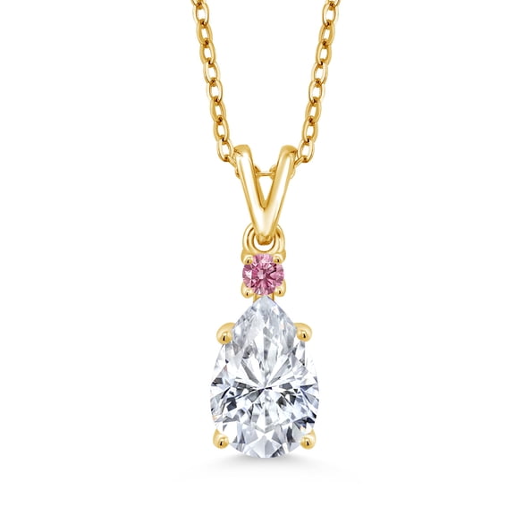 Gem Stone King 18K Yellow Gold Plated Silver Pink Lab Grown Diamond Pendant with Chain Set with Moissanite (2.03 Cttw)