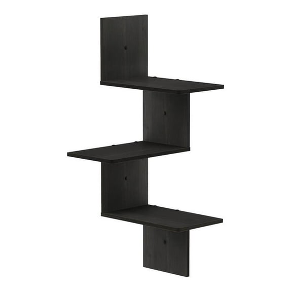 Pemberly Row Engineered Wood 3-Tier Wall Floating Corner Shelf in Espresso