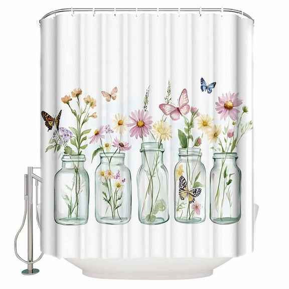 54x78 Inch Shower Curtain Decorative Colorful Butterflies Bathtub Bath Curtains Fabric Waterproof Bathroom Decor Minilism Elegant Floral Spring Small Stall Shower Curtain Set with 12 Hooks