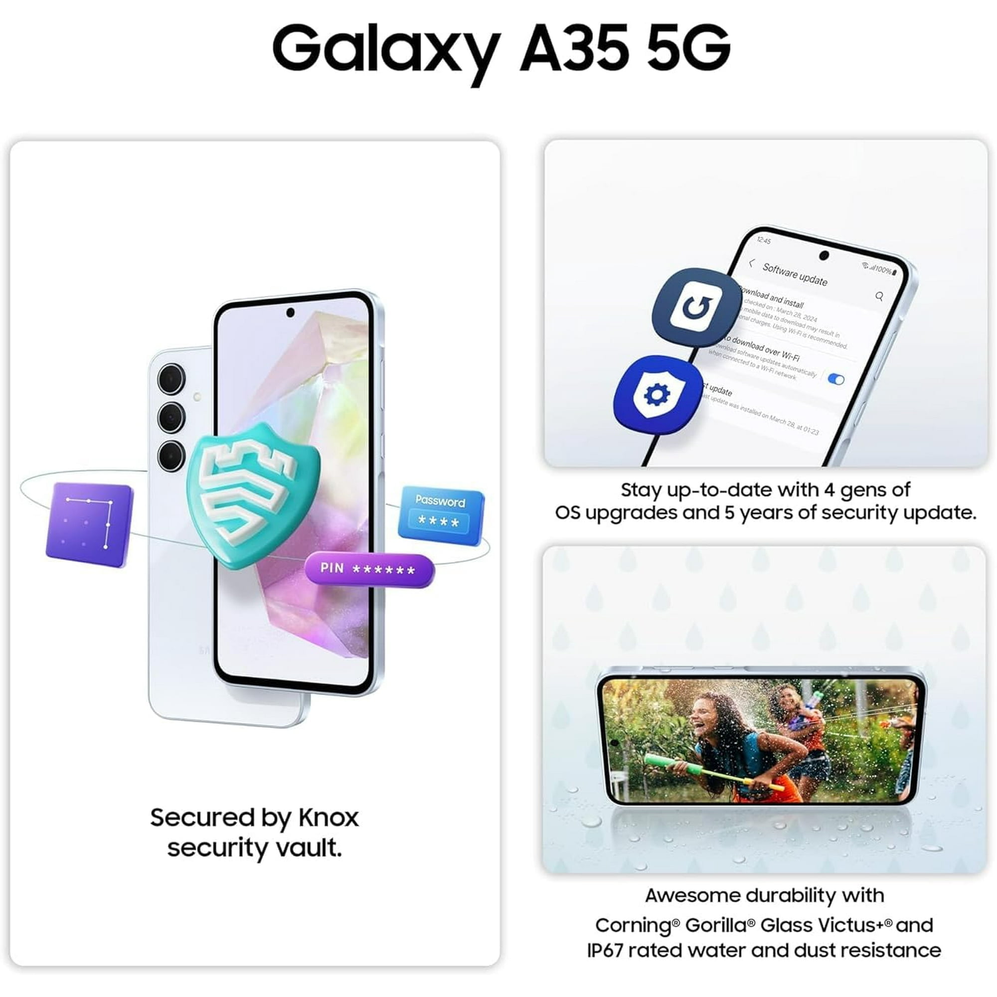 Samsung Galaxy A35 5G + 4G LTE (128GB + 6GB) 6.6" 120Hz Display | 50MP Triple Camera | GSM Unlocked | International Version Dual SIM Smartphone | Brand New (SM-A356E)
