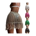 thumbnail image 5 of KelaJuan Women Knitted Sarongs Solid Color Hollow-Out See-Through Tassel Mini Beach Skirts Summer Drawstring Slit Swimsuit Cover-Ups, 5 of 5