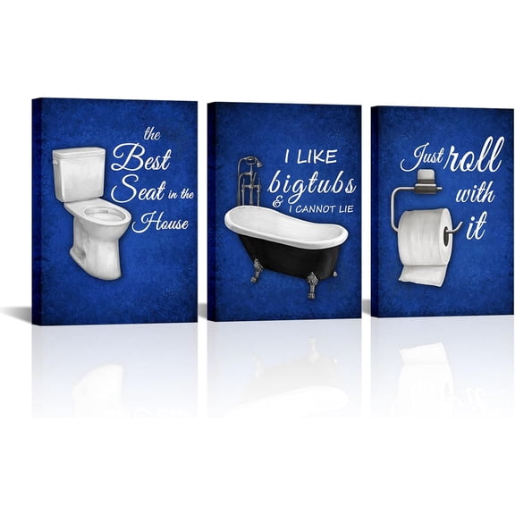 Hieng Blue Bathroom Decor Navy Bathtub Toilet Seat Wall Art Bathroom Rules Pictures Painting