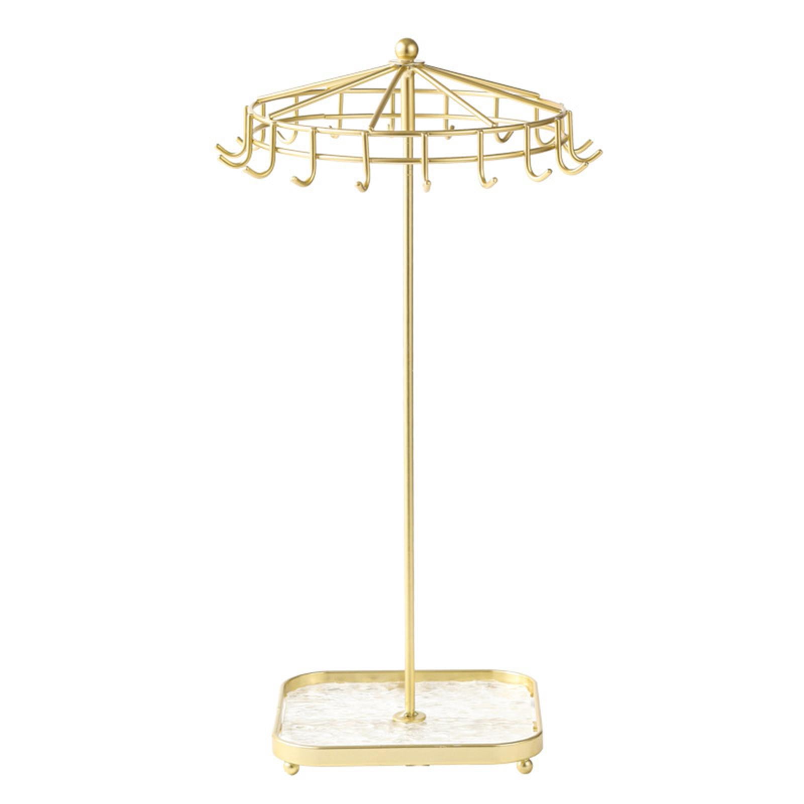 Sharplace Rotating Jewelry Holder Jewelry Display Rack Iron Jewelry Organizer Necklace Ear Storage Shelf for Tabletop Necklace Gold