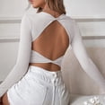 thumbnail image 4 of Slatcetga Camisa de punto para mujer, manga larga, cuello redondo, sin espalda, ajustada, jersey para mujer, Top corto para citas diarias, vacaciones, blanco XL, 4 of 6