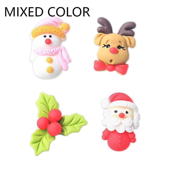 30PCS DIY Resin Cellphone Decor Hair Clip Ornament Snowman Deer Mistletoe Christmas Embellishment Santa Clause Flat Back Cabochon MIXED COLOR