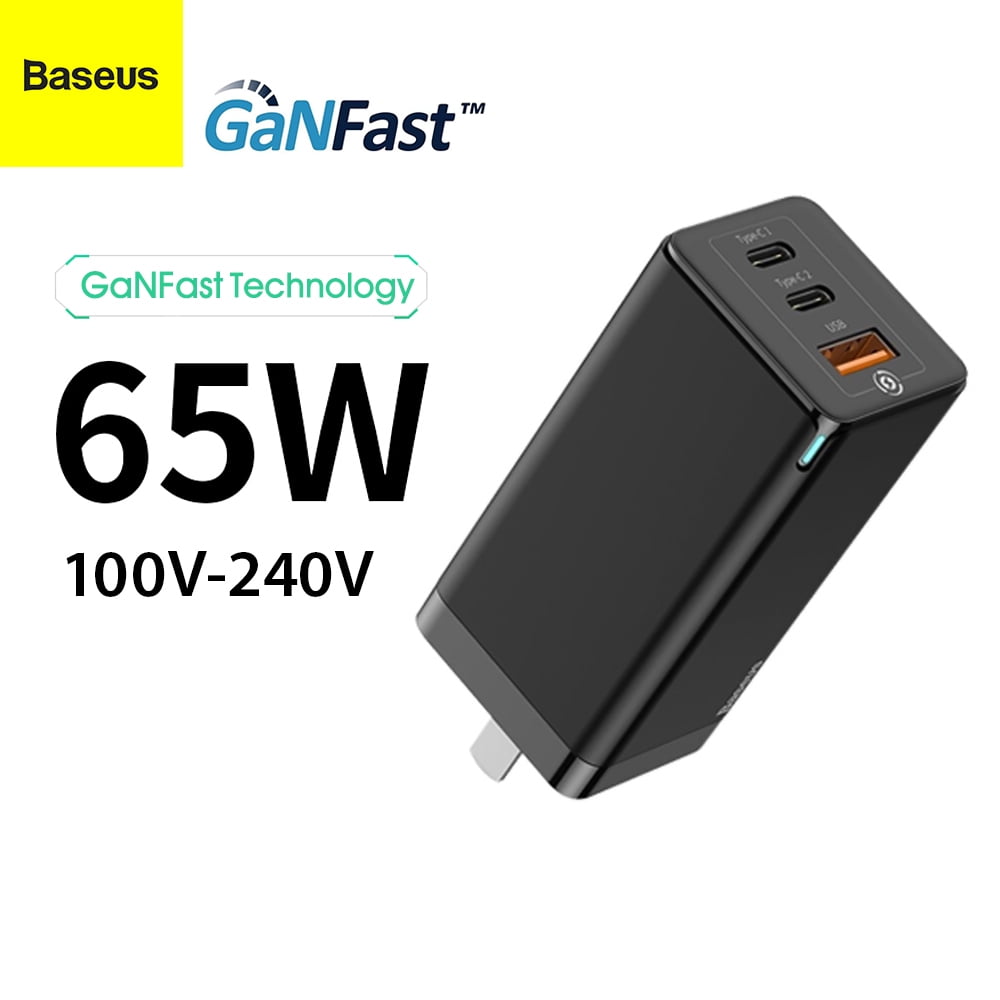 Baseus GaN Charger 65W Fast Charger GaNFast USB QC3.0 PD2.0 Travel Charger  Type-C Portable Charger Adapter For Notebook Tablet iPhone Samsung 100-240V  