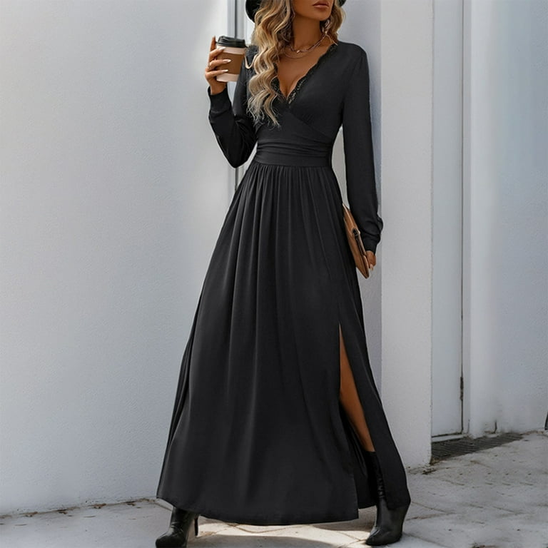 fitted lace wedding dress Amazon.com: Baimiu Womens Maxi Dress Long Sleeve Long Dress Fall Crewneck  Knit Casual Slim Swing Pleated Boho Elegant Dresses with Pocket Beige :  Clothing, Shoes & Jewelry main image 0