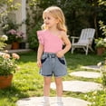 thumbnail image 5 of Girls Summer Outfits 2 Piece Solid Print Crew Neck Sleeveless One Shoulder Ruffle Crop Top And Shorts for Summer Play Girls' Clothing Sets Pink 3-4 Years, 5 of 9