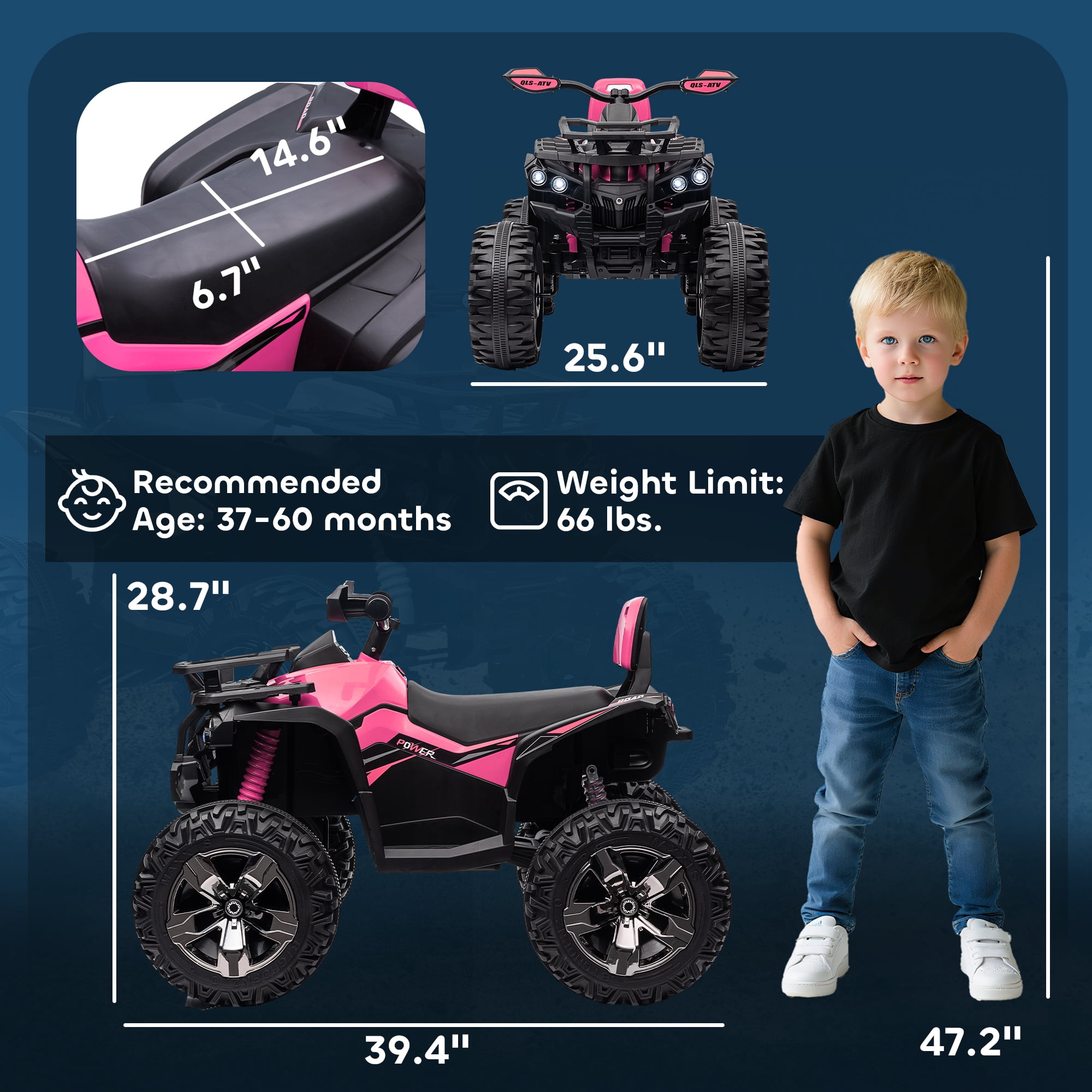 Aosom Kids ATV, 12V 4 Wheeler Ride on Quad Car Toy with Music, Headlights, Battery Powered Electric Vehicle for Boys and Girls, Pink