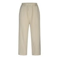thumbnail image 5 of Womens Casual Elastic Waist Lounge Pants Solid Baggy Cotton Linen Wide Leg Pants Comfy Drawstring Harem Pants with Pocekts(XXL,Khaki), 5 of 7