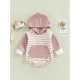 thumbnail image 2 of Gzhioc Newborn Infant Baby Boy Girl Striped Hoodie Romper Sweatshirt Onesie Long Sleeve Bodysuit Top Fall Winter Outfit, 0-24 Months, 2 of 8