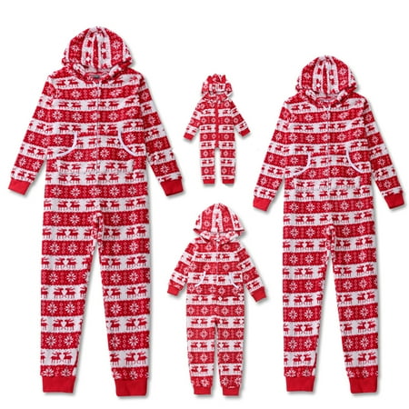 

Christmas Family Matching Hoodie Pajamas Elk Romper One Piece Jumpsuit Zipper Pjs for Adult Kids Baby