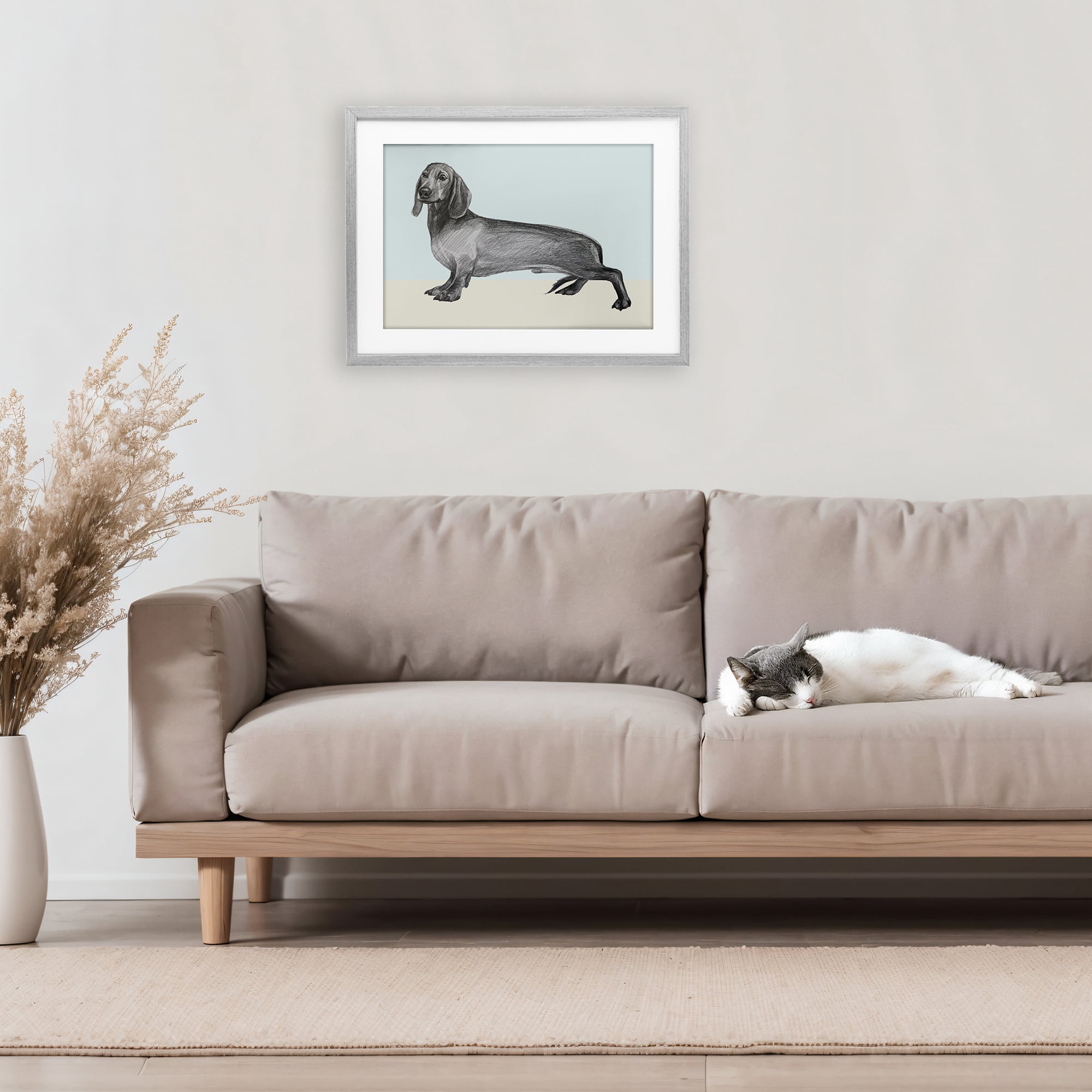 Stupell Industries Sketched Dachshund on Blue Gray Framed Print Under Glass, design by Violeta Vollmer