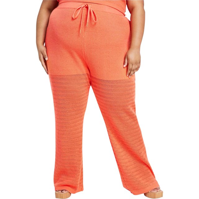 Nina Parker Womens High Rise Crochet Casual Lounge Pants, Orange, Plus Size, 1X