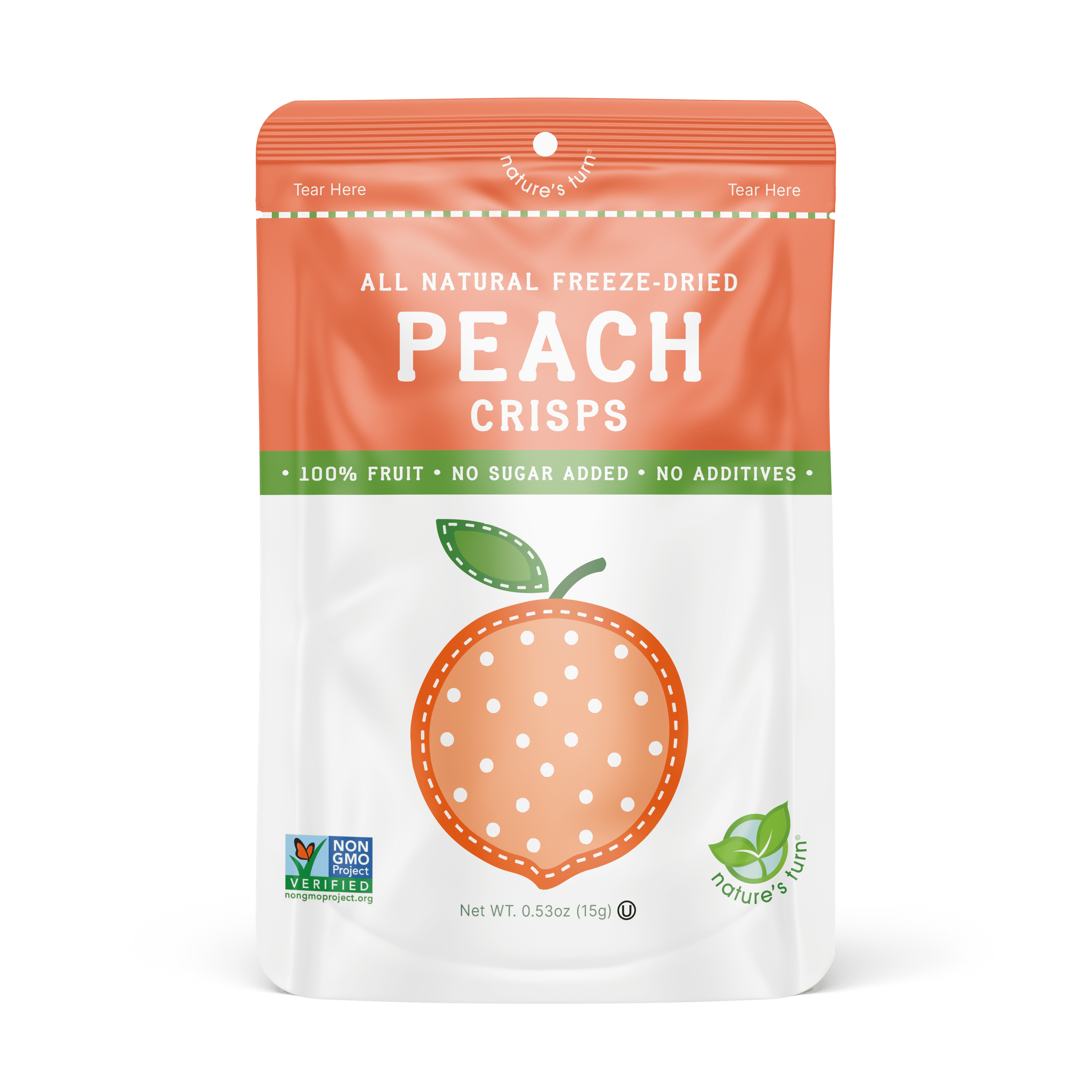 Nature's Turn Freeze-Dried Peach Crisps, Pack of 6, (0.53oz Each)