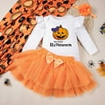 thumbnail image 2 of Zylarhe Toddler Kids Girls Halloween Pumpkin Prints Romper Skirt Hairband 3PCS Set Orange 6-9 Months, 2 of 6