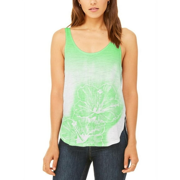 Ombre Molokai Green Hibiscus Flowers Juniors Flowy Side Slit Tank Top Multi 2XL