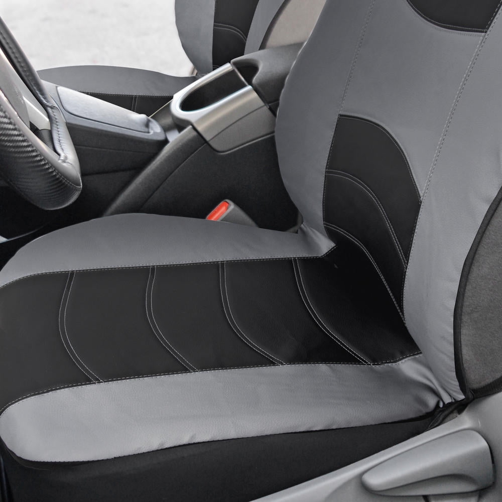 Soft & Smooth Leatherette Sideless Front Car Seat Covers (Black & Slate Gray)