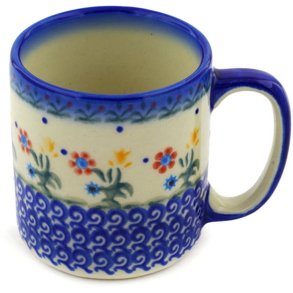 Polish Pottery 11 oz Mug (Spring Flowers Theme) Hand Painted in Boleslawiec, Poland   Certificate of Authenticity