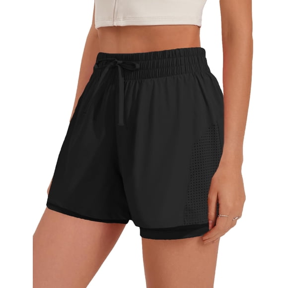 Pantalones cortos deportivos PINSPARK High Rise para mujer negros