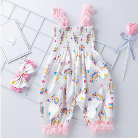 

BTJX Girls Floral Romper Ruffle One Sets Baby Piece Jumpsuit+Headband Girls Romper&Jumpsuit