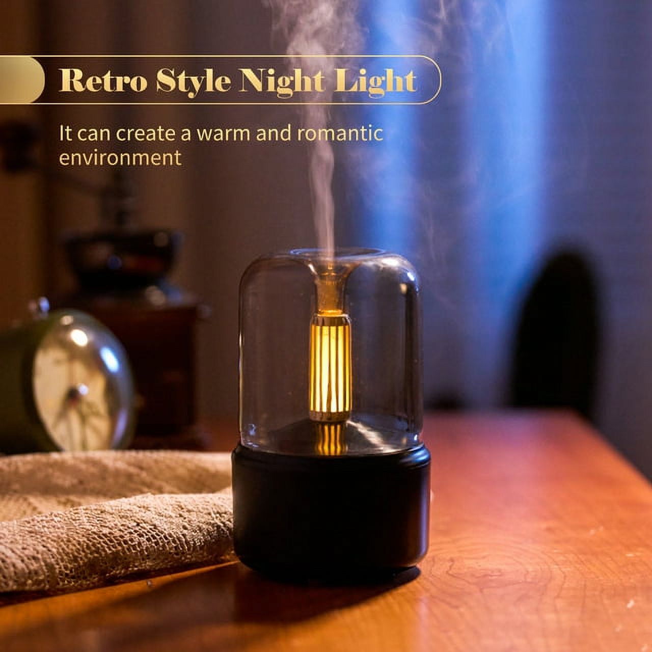 Candlelight Style Aroma Diffuser 120mL Mist Humidifier Warm White Night Light Quiet Essential Oil Diffuser Cool Mist Air Humidifier for Desktop Home Office Bedroom Car