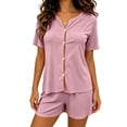 thumbnail image 4 of Diufon Button Down Pajamas Women 2 Piece Casual Short Sleeve V Neck Home & Sleepwear Pjs Summer Short sets, 4 of 6