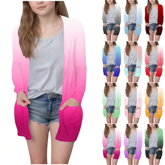 Rvasteizo Toddler Girl Shirts Print Lapel Long Sleeve Cardigan with Pockets Soft Girls Outer Wear for 5 to 14 Years Fall