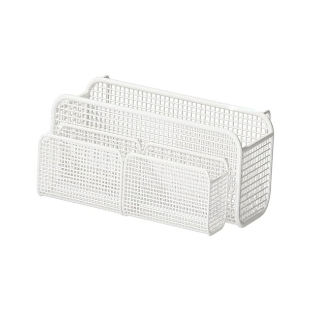 Cesta de almacenamiento colgante multiusos, estante de noche de malla de alambre de hierro, resistente para dormitorio M blanca con cesta