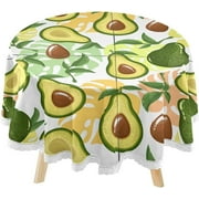SKYSONIC Summer Fruit Avocado Round Tablecloth 60inch Indoor Wrinkle Free, Exotic Monster Leaves Circular Lace Table Cover Washable for Kitchen Party BBQ Dining Decor