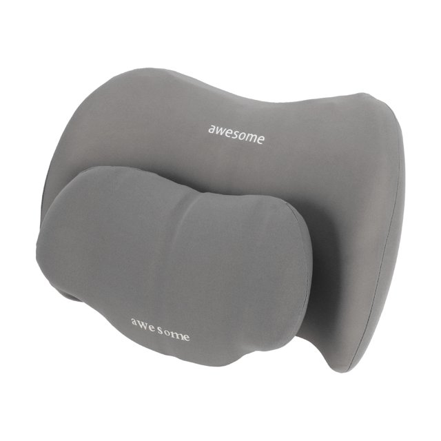 Almohada de Soporte Lumbar para Automóvil Única y Transpirable, Almohada de Cabeza de Cuello de Espuma Viscoelástica, Diseño Ergonómico 23x31x12.5cm Gris 1 Juego