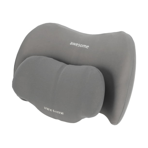Almohada de Soporte Lumbar para Automóvil Única y Transpirable, Almohada de Cabeza de Cuello de Espuma Viscoelástica, Diseño Ergonómico 23x31x12.5cm Gris 1 Juego