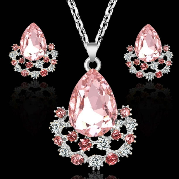 Fiudx Colgante de Cristal, Elegante Conjunto de Collar de Aleación, Pendientes de Moda con Diseño de Gota a Juego, Joyería Duradera para Uso Diario, Accesorio de Fiesta para Mujer, Incluye Collar y P