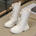 thumbnail image 2 of Zshosam Boots Girls Girls Knee High Combat Boots Lace Up Side Zipper Shoes Leather Platform Boots Size 11,(White Little Kids 11), 2 of 7